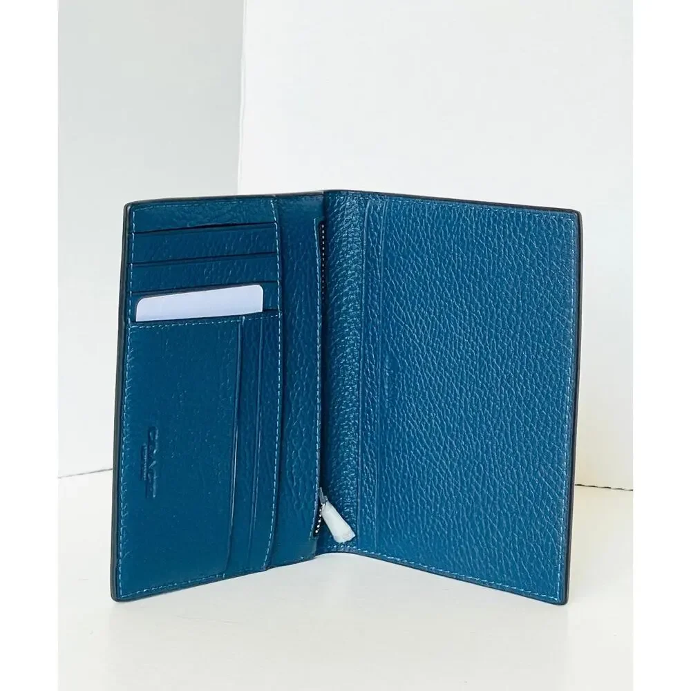 Coach Deep Teal Leather Passport Wallet with Yellow Car Graphic